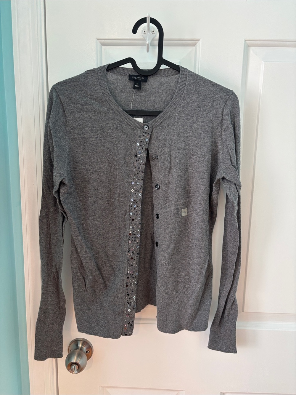 Ann Taylor Factory Grey Knit Cardigan with Subtle Embellishment